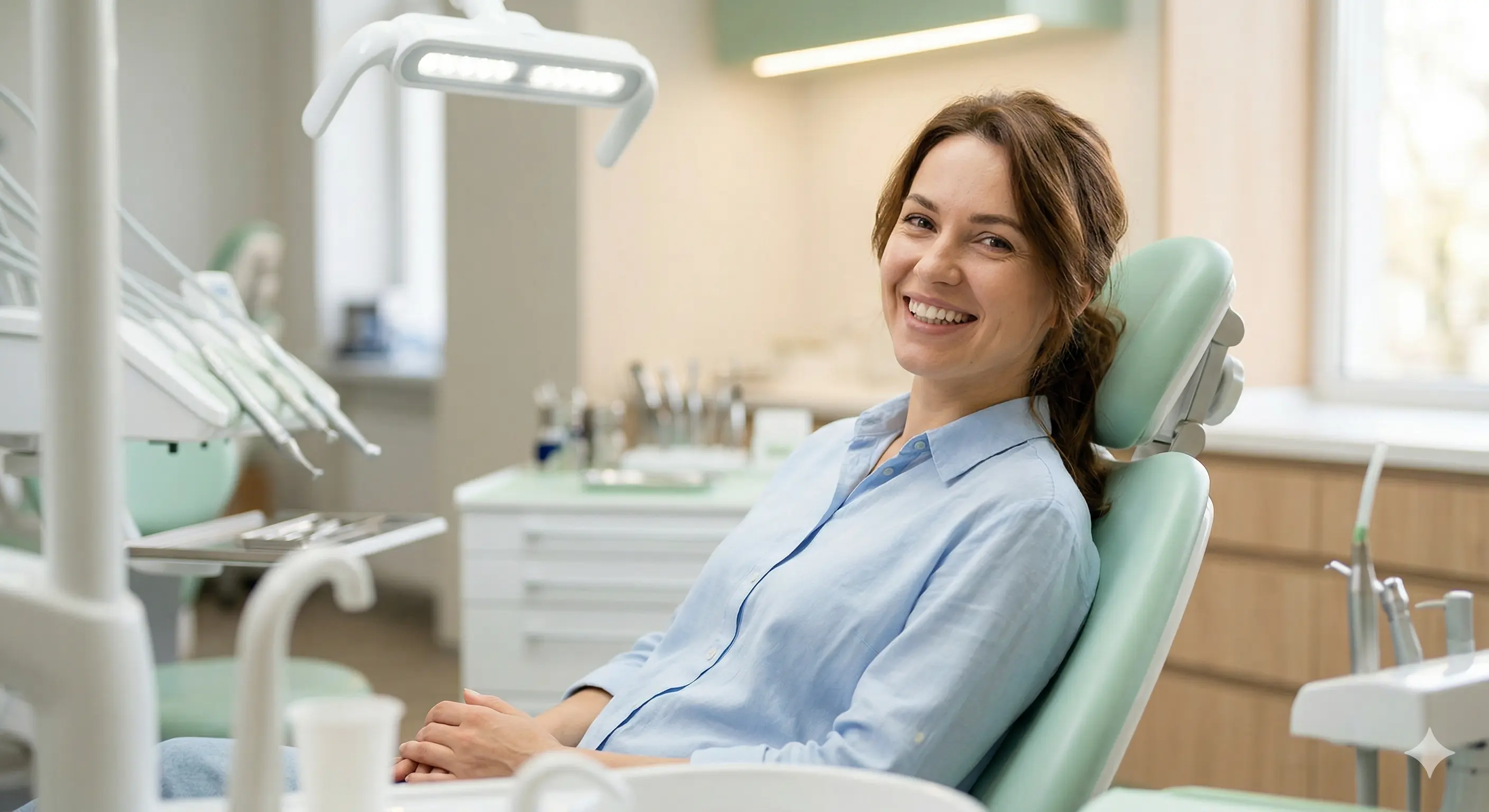 Посмішка пацієнтки після професійної гігієни зубів